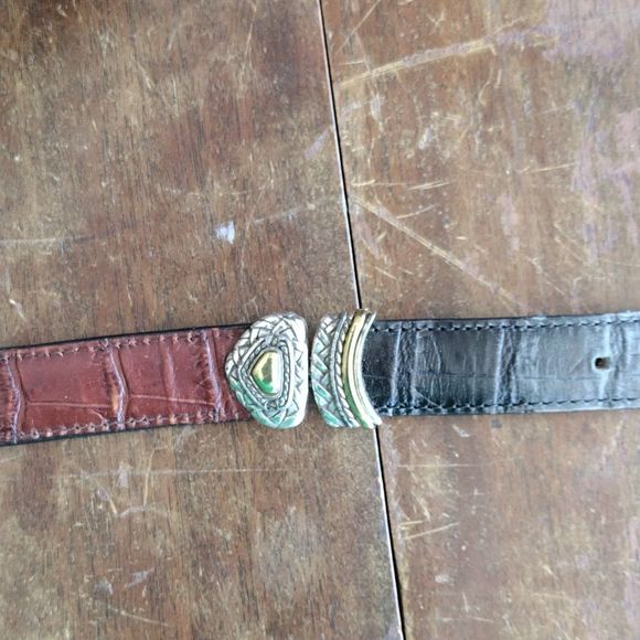Brighton Pivoting Reversible Belt Crocodile Embossed Black Brown USA - Picture 7 of 12